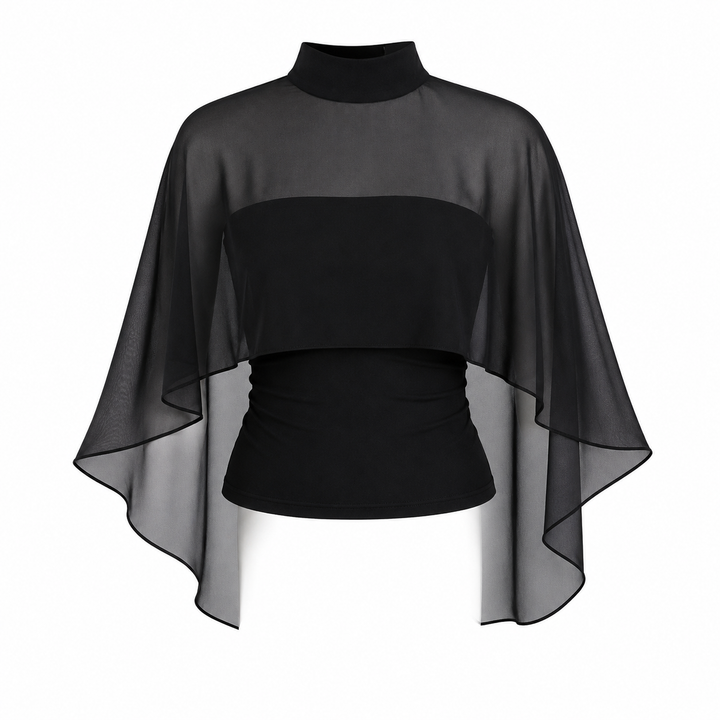 Stroppeløs bandeau topp for dame med sjal-detalj, figurnær passform, ideell for sommer og vår.