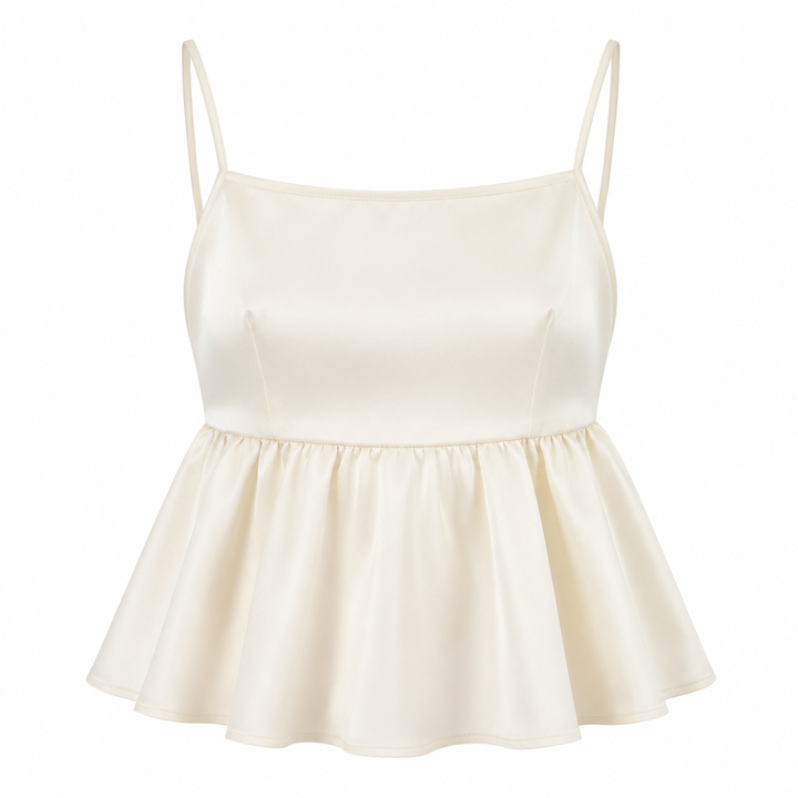 Stilig sommertopp; camisole med peplum, ryggløs detalj og justerbare stropper for optimal passform.