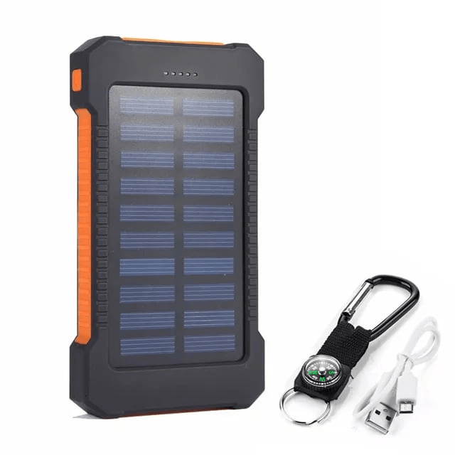 Bærbar solcellebatteri med solcellepanel, perfekt for lading av mobiler og nettbrett utendørs.