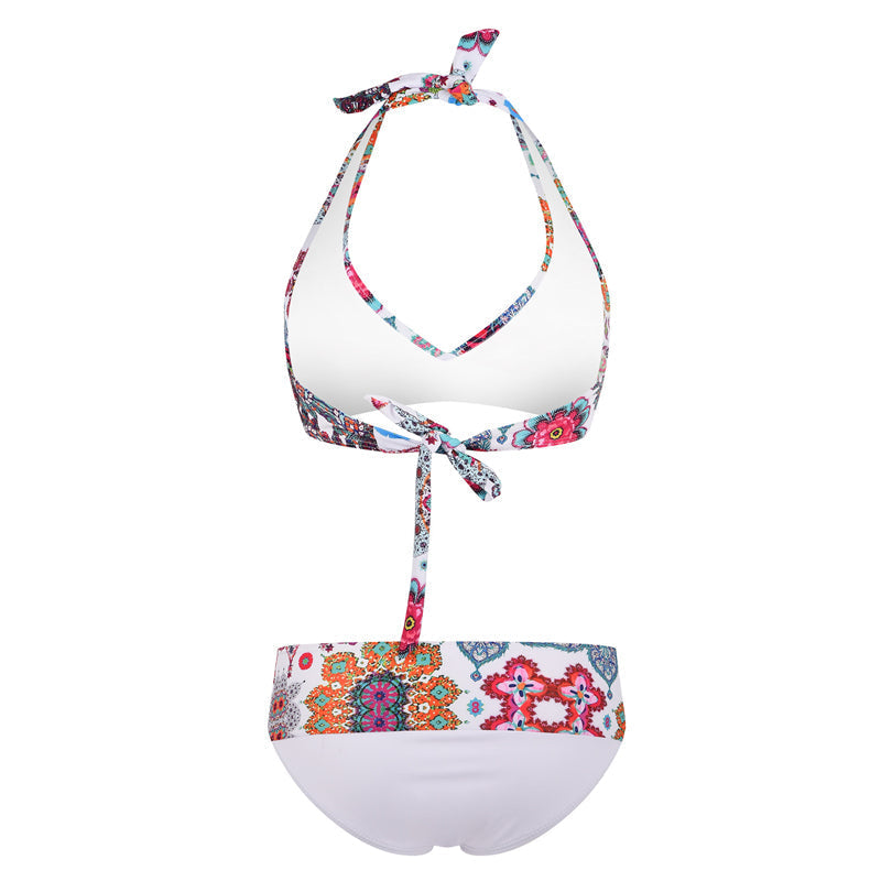 Stilig blomstret bikinisett, hurtigtørkende polyester/spandex stoff for ferien.