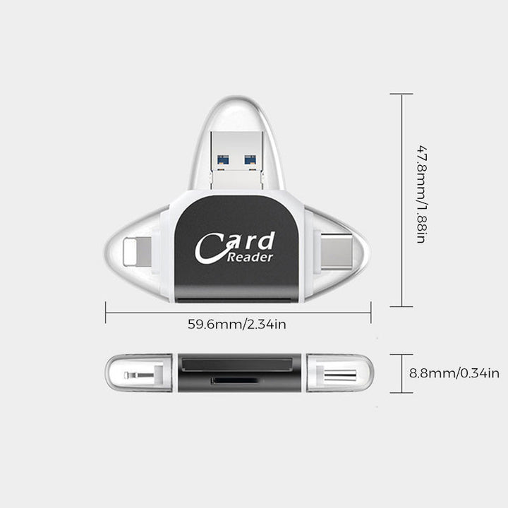 Universell kortleser vist med SD- og Micro SD-kort, klar for alle dine minnekortbehov på farten.