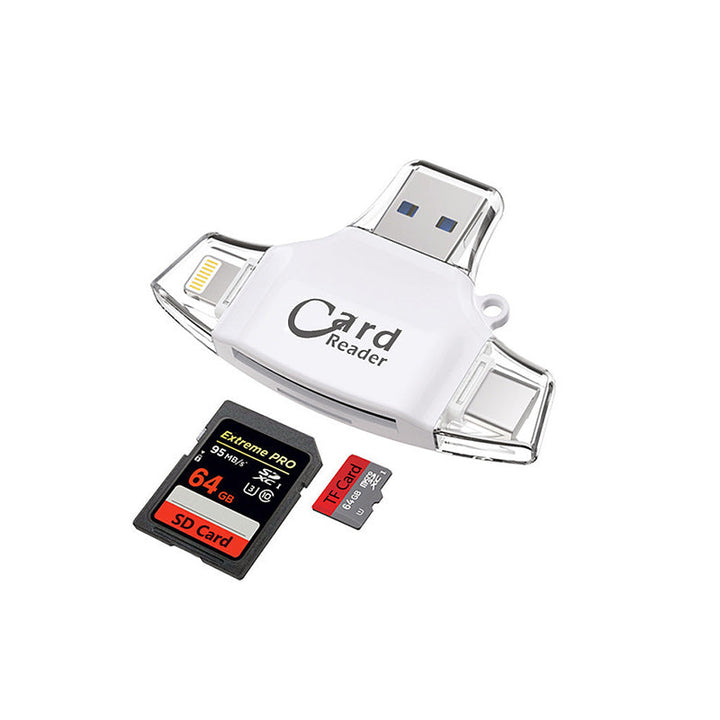 Praktisk 4-i-1 kortleser for SD- og Micro SD-kort, universell dataoverføring for mobil og PC.
