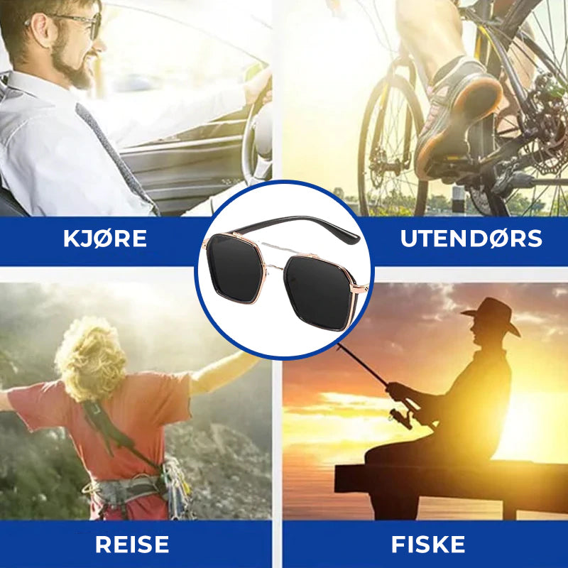 Elegant tilbehør: Menns retro solbriller med polygonlinser og UV-filter.