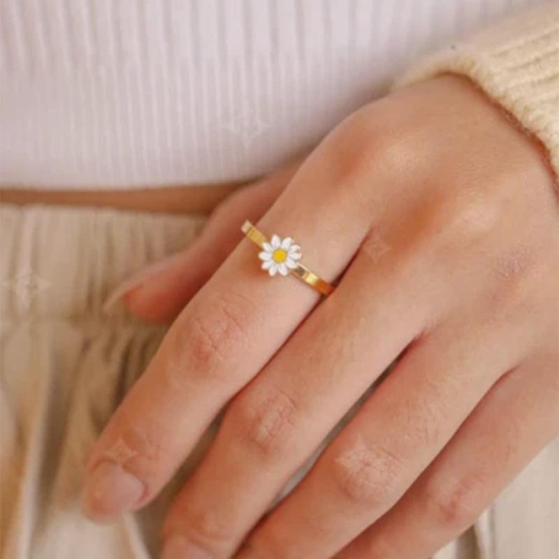 Dame roterende angstring i sølv, elegant fidget ring for stresslindring og angst.