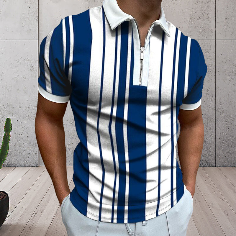 Polo t-skjorte for menn, kortermet med glidelås og fargeblokkdesign. Ideell som sommerklær.