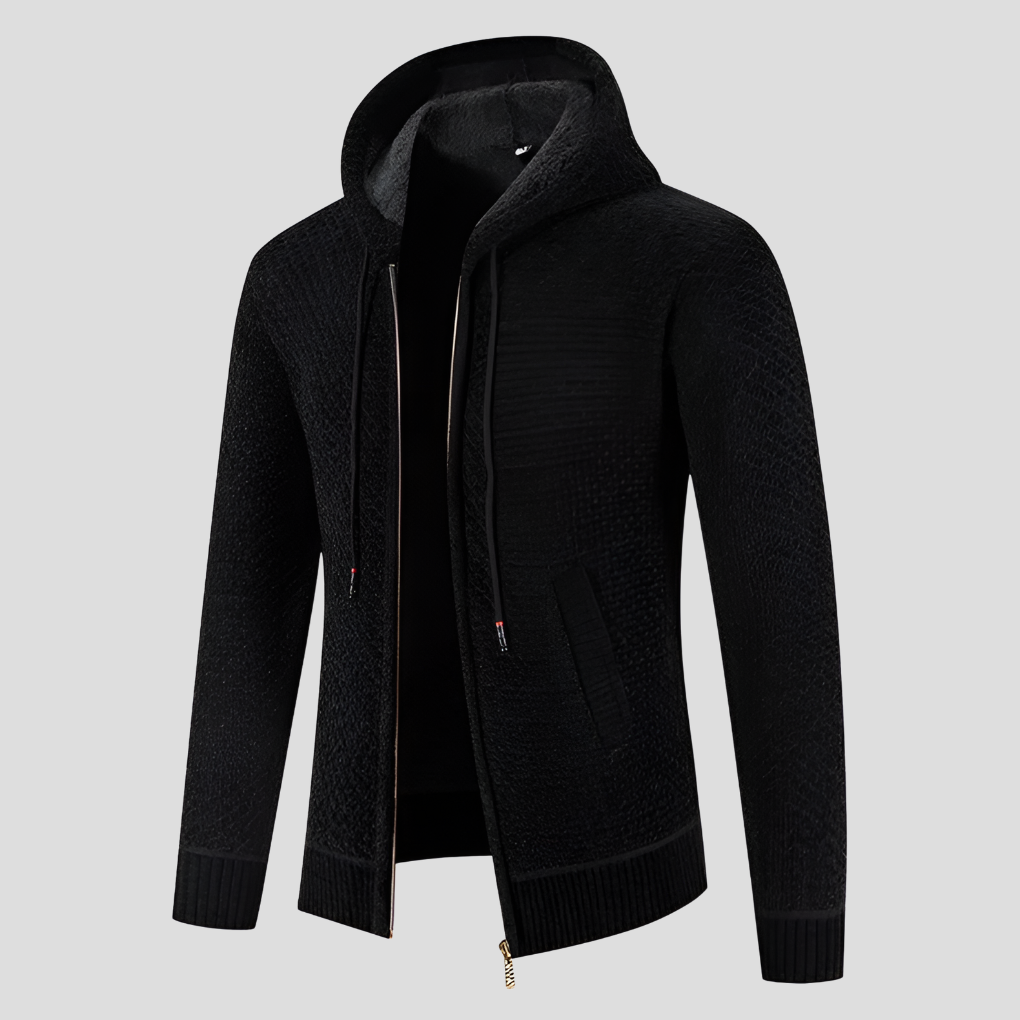 Varm brun herrecardigan med klassisk stil, perfekt for høst og smart casual.