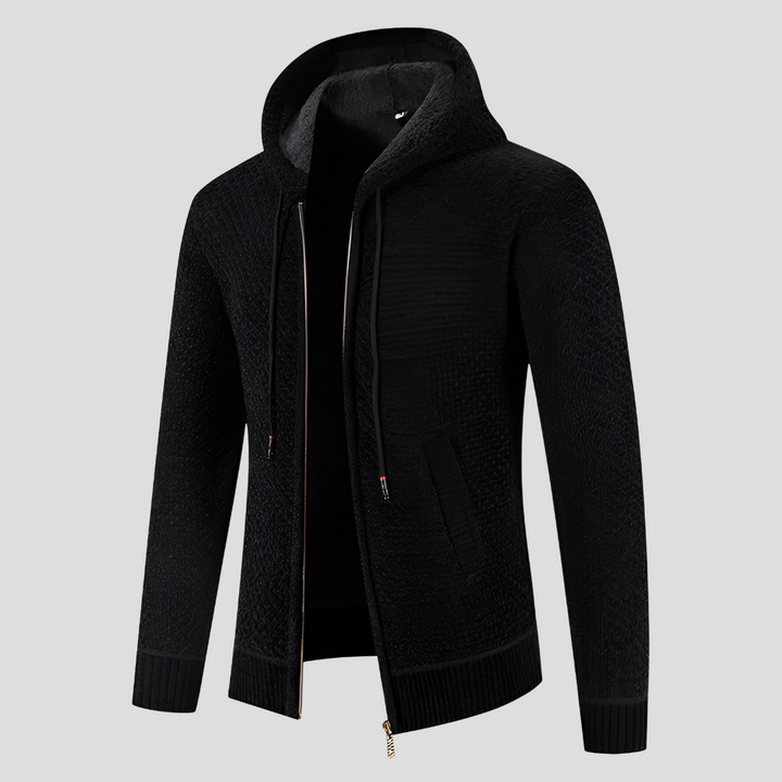 Varm brun herrecardigan med klassisk stil, perfekt for høst og smart casual.