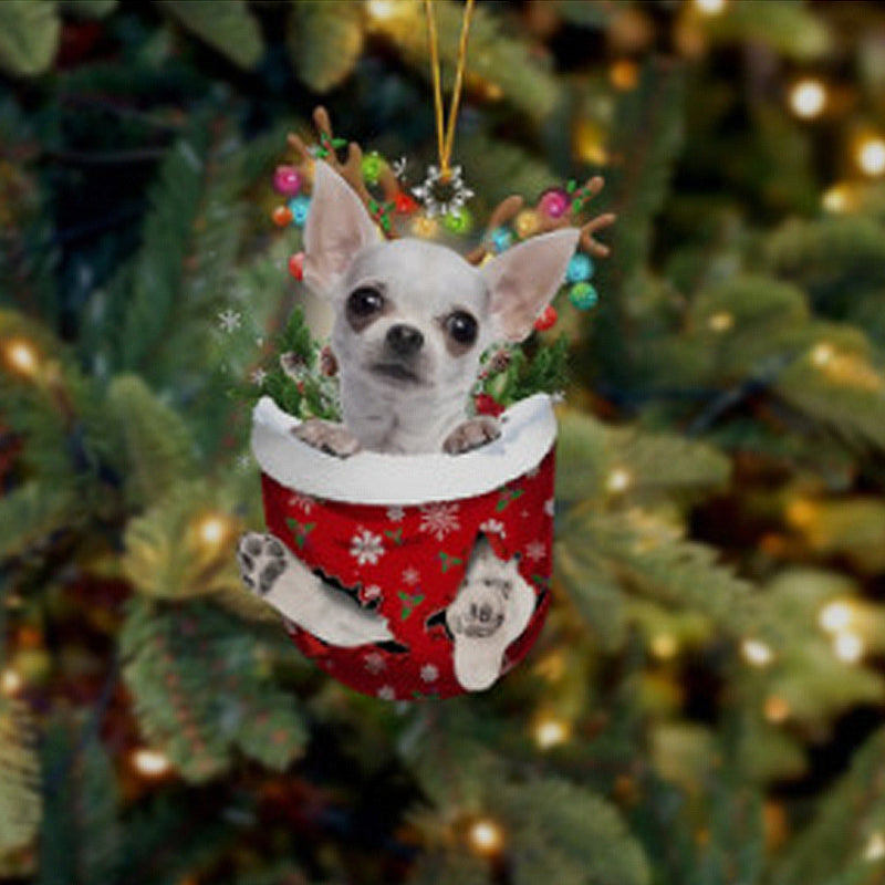 Unik hundedekorasjon til julestrømpe, et hjertevarmt hundeanheng i akryl som julegave.