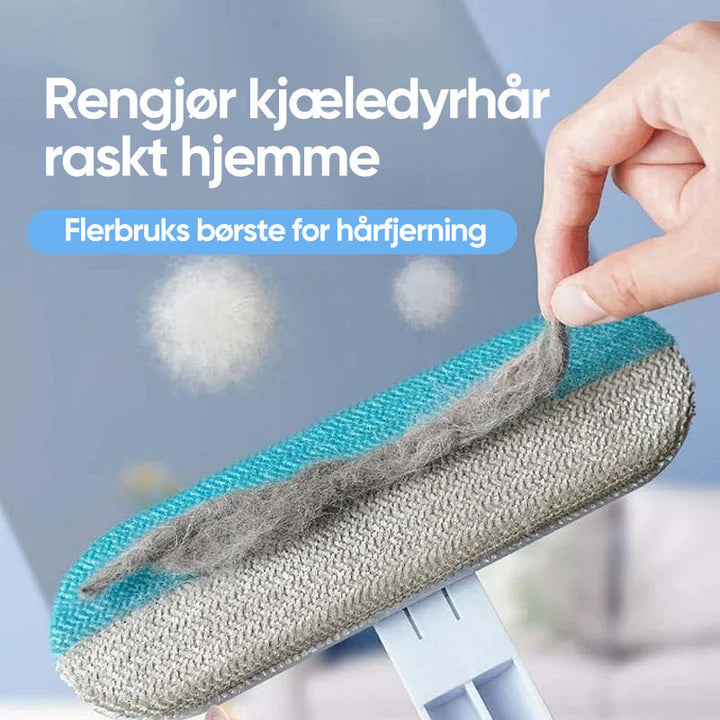 Pelsfjerner ruller over en svart genser, fjerner raskt lo og dyrehår for rene klær.