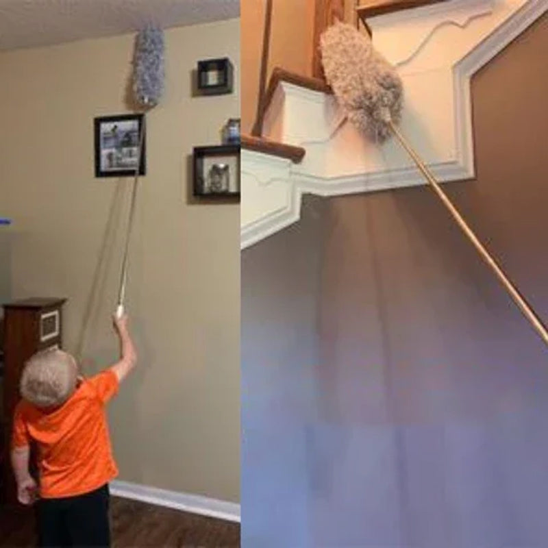 Uttrekkbar mikrofiber støvkost for enkel rengjøring av høye takvifter og skap.