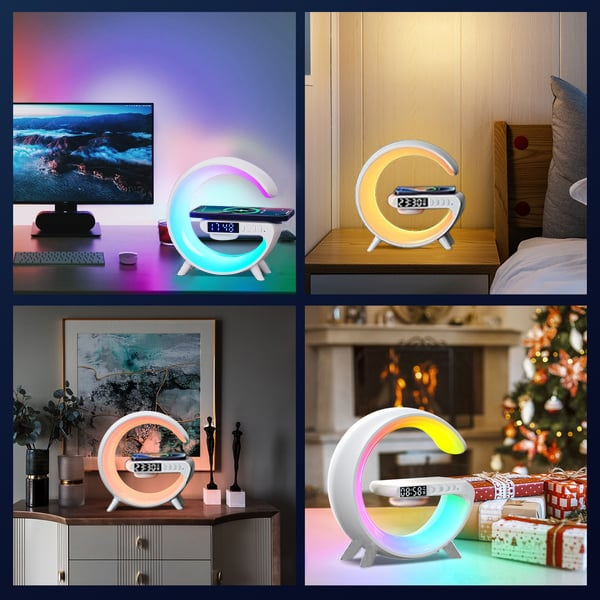 Hjemmeinnredning: Stilfull smartlampe med fargeterapi, Bluetooth høyttaler og smart vekkerklokke.