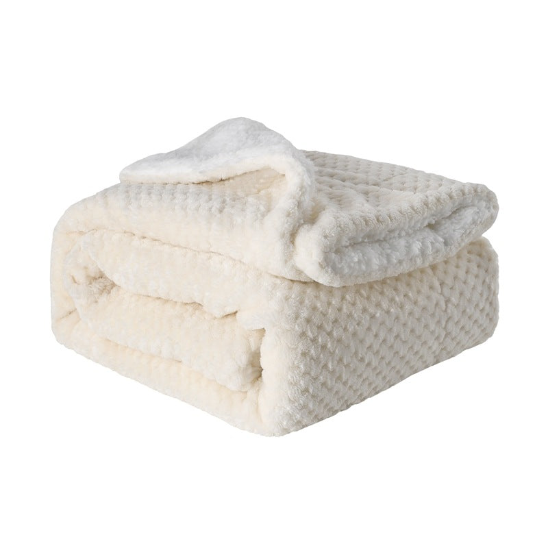 Elegant beige og grått vendbart teppe. Ultramykt fleece på én side, varm sherpa på den andre.