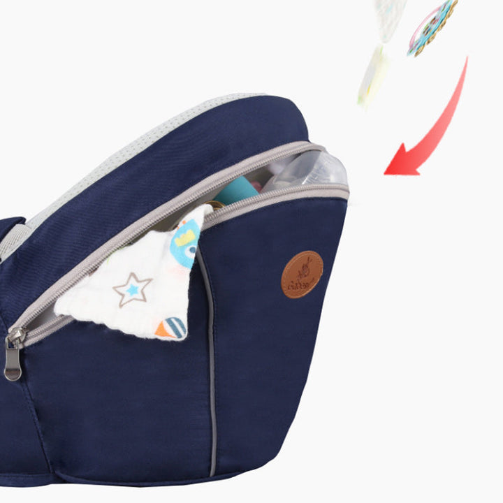 Rød babybærer med god ryggstøtte for foreldre og ergonomisk sittestilling for baby.
