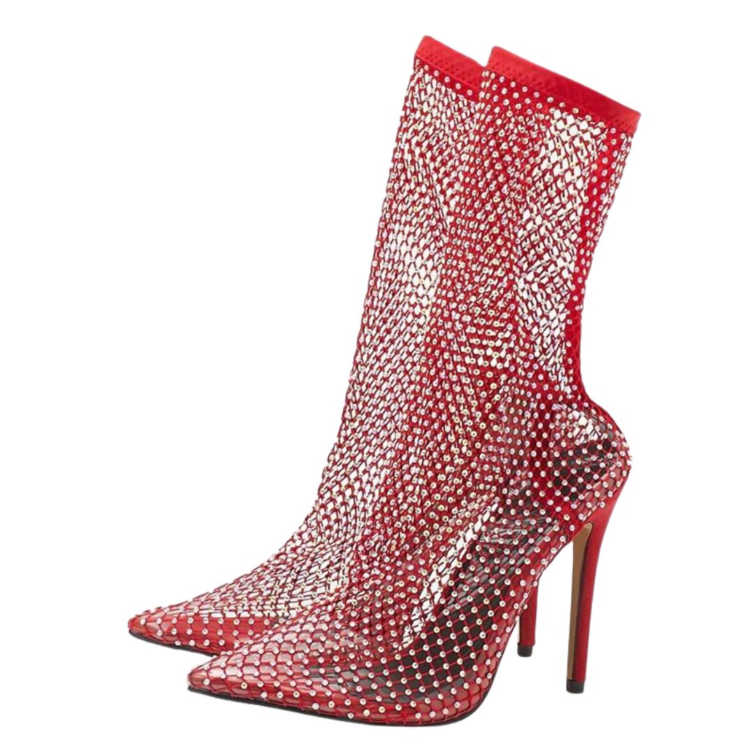 Trendy dame festsko: Netting ankelstøvler med rhinestones, gir en sofistikert look for damer.