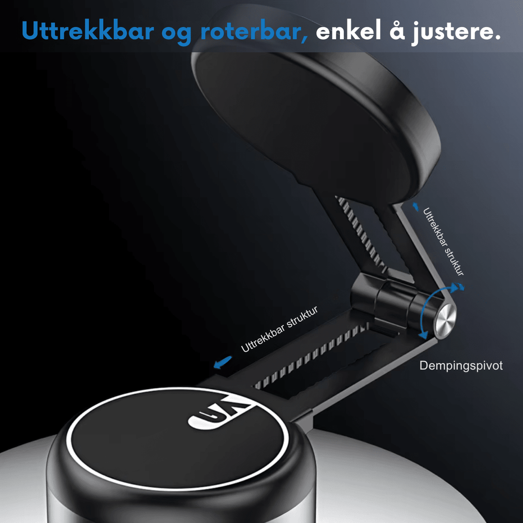 Bilde viser MagHold Pro magnetisk mobilholder med en telefon i horisontal posisjon i bil.