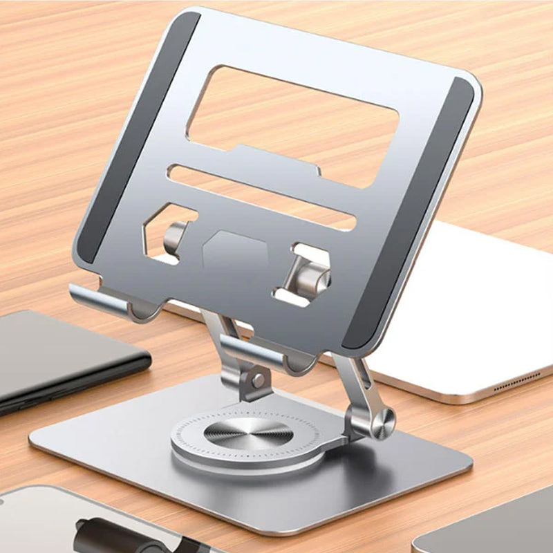 Aluminium bærbar holder, roterende og sammenleggbar, justerbar for laptop og nettbrett.