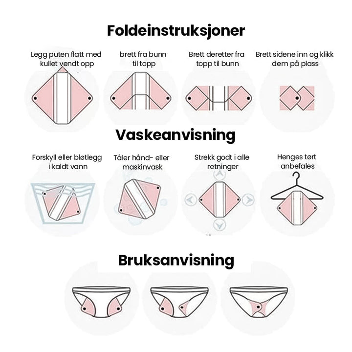 Komfortabelt vaskbart sanitetsbind i bambuskull, gir trygg og pålitelig beskyttelse for damehygiene.