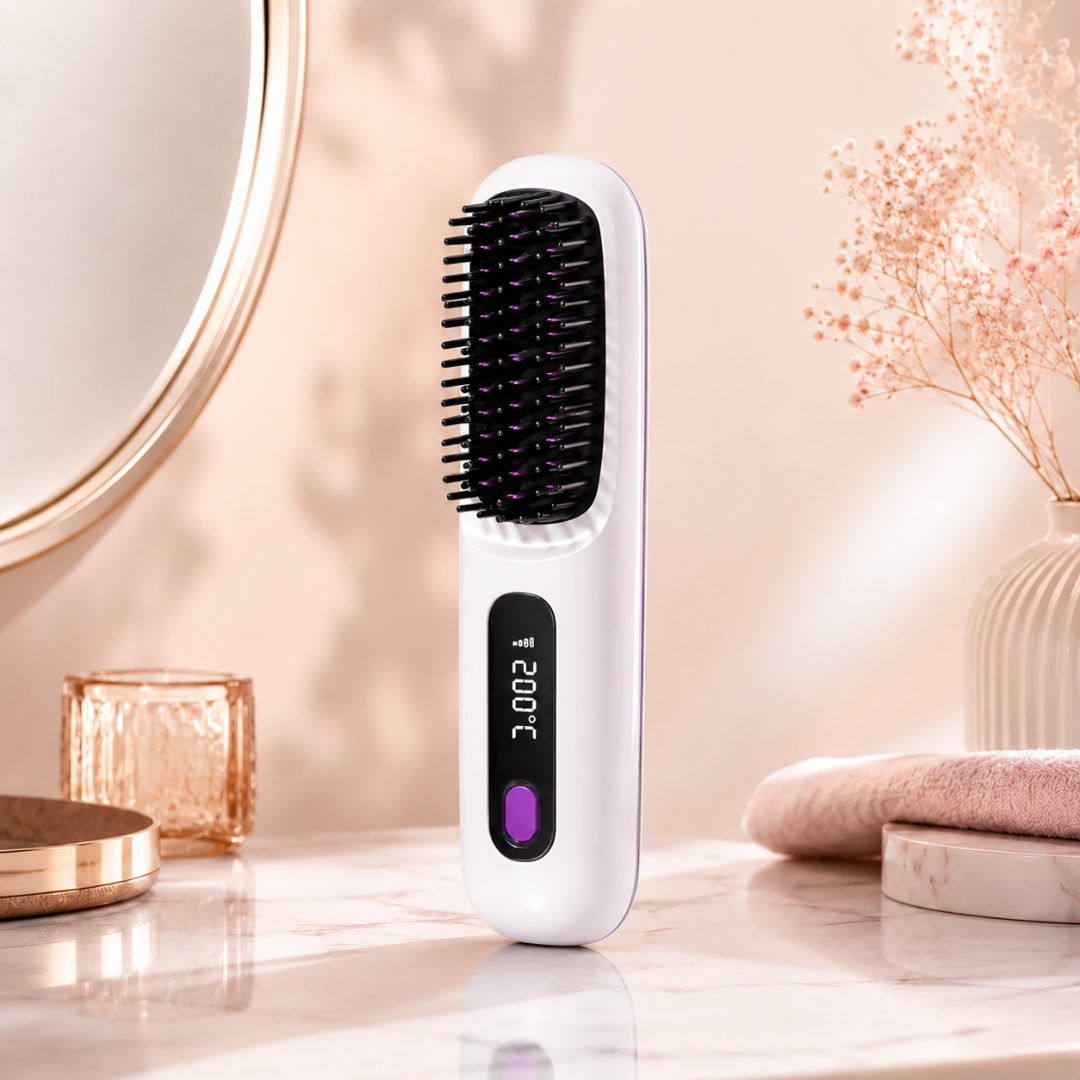 Glansfullt, glatt hår på minutter med den trådløse og effektive HeatBrush varmbørsten.