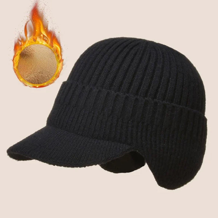 Myk strikket lue med varm ørebeskyttelse, unisex, perfekt for kalde vintermorgener.
