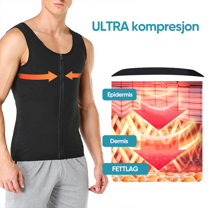 Premium herre kompresjonsvest med glidelås, kroppsformende design for elegant og strammere fremtoning.