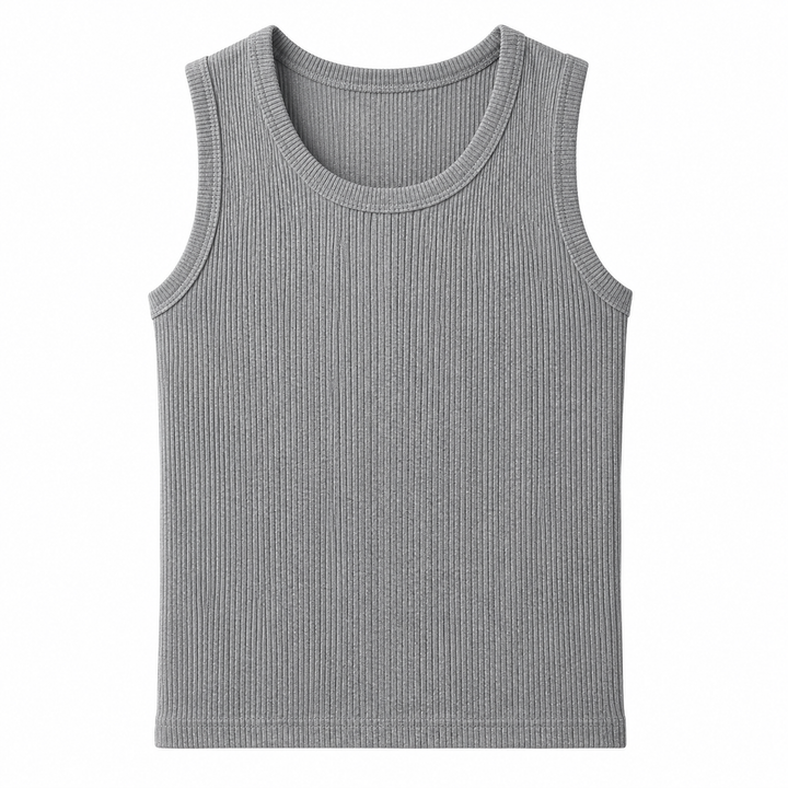 Grå herre ribbestrikket singlet. Allsidig ermeløs topp, perfekt som basisplagg eller til trening.