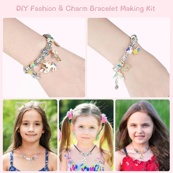 Kreativt lekesett for jenter med perler og anheng for å designe og lage egne armbånd.