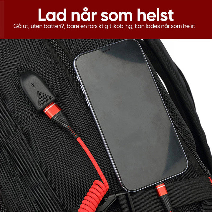 Romslig ryggsekk for pendling, vanntett, med laptop-rom og USB-lader for enkel lading.