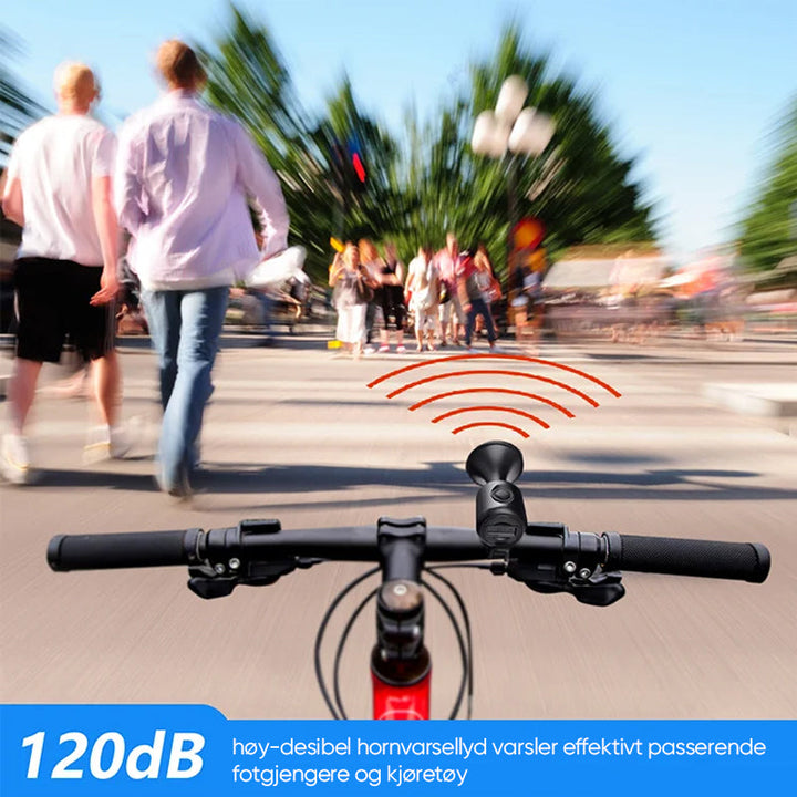 Vanntett elektrisk sykkelhorn med alarm. Optimalt for pendling og terrengsykling.