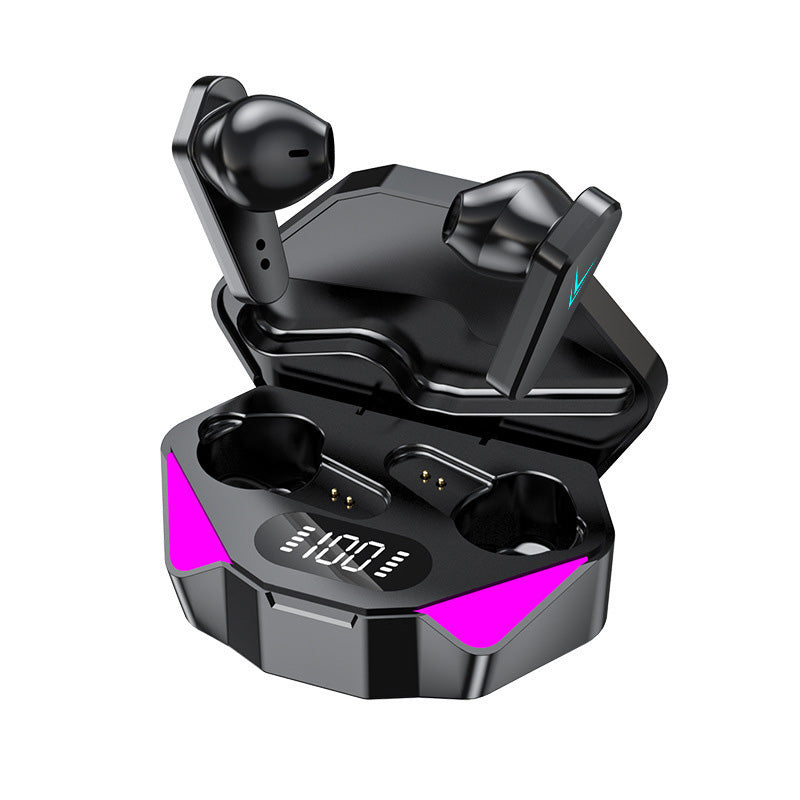 Sort Bluetooth-hodesett for gaming, med lav latens, lang batterilevetid og god mikrofon.