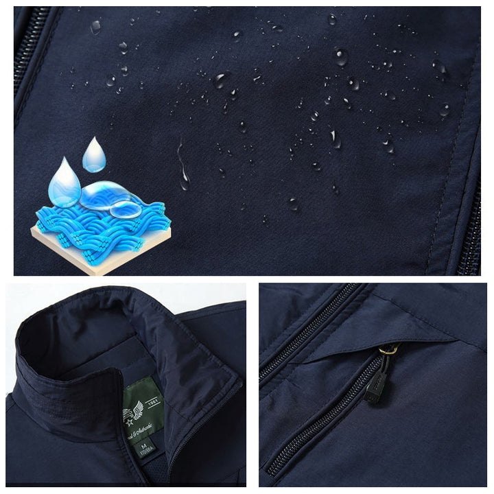 Mann nyter naturen i vanntett herrevest. Lettvekt softshell vest for friluft og alle utendørsaktiviteter.