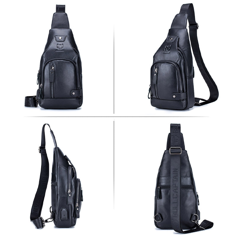 Rødbrun skinnveske cross-body, for menn, solid og vanntett for urbane eventyr.