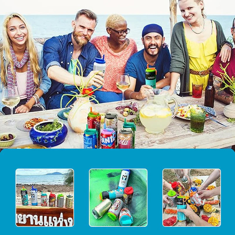 Gjenbrukbart drikkelokk for brusbokser, perfekt for piknik, holder kullsyren lenger og forhindrer søl.