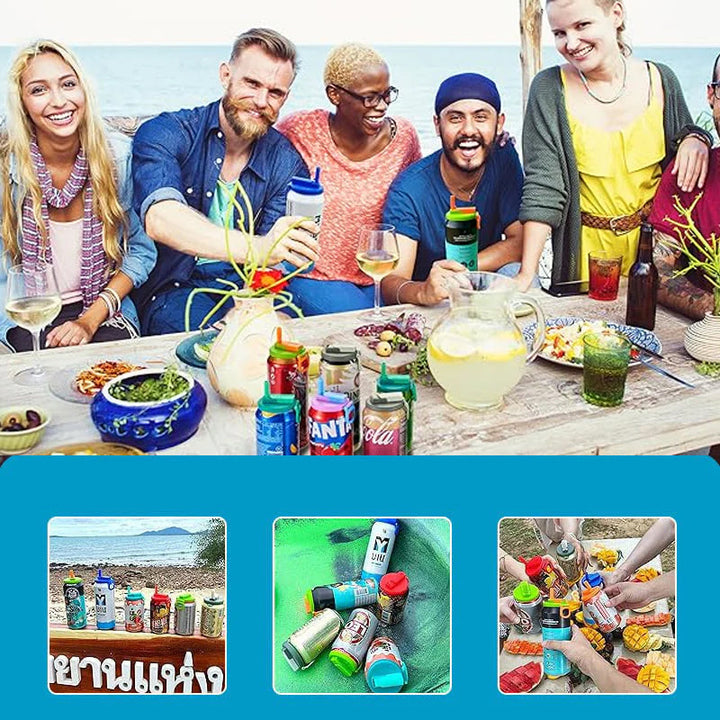 Gjenbrukbart drikkelokk for brusbokser, perfekt for piknik, holder kullsyren lenger og forhindrer søl.