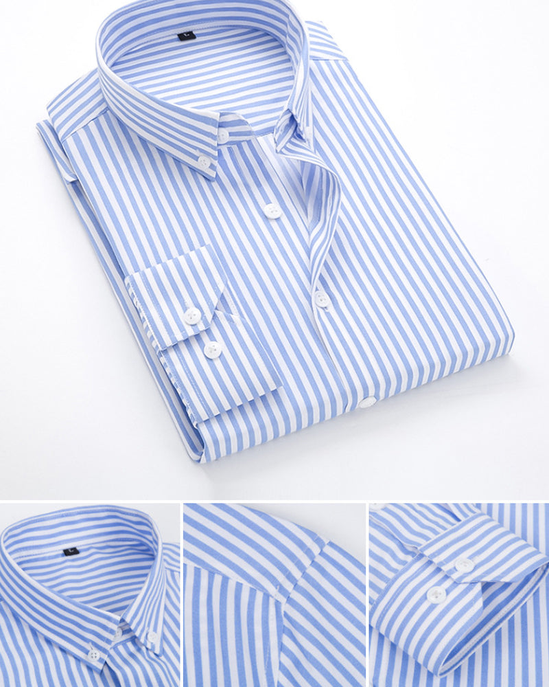 Formell slim fit herreskjorte med vertikale striper. Ideell for kontoret, fest eller annen spesiell anledning.