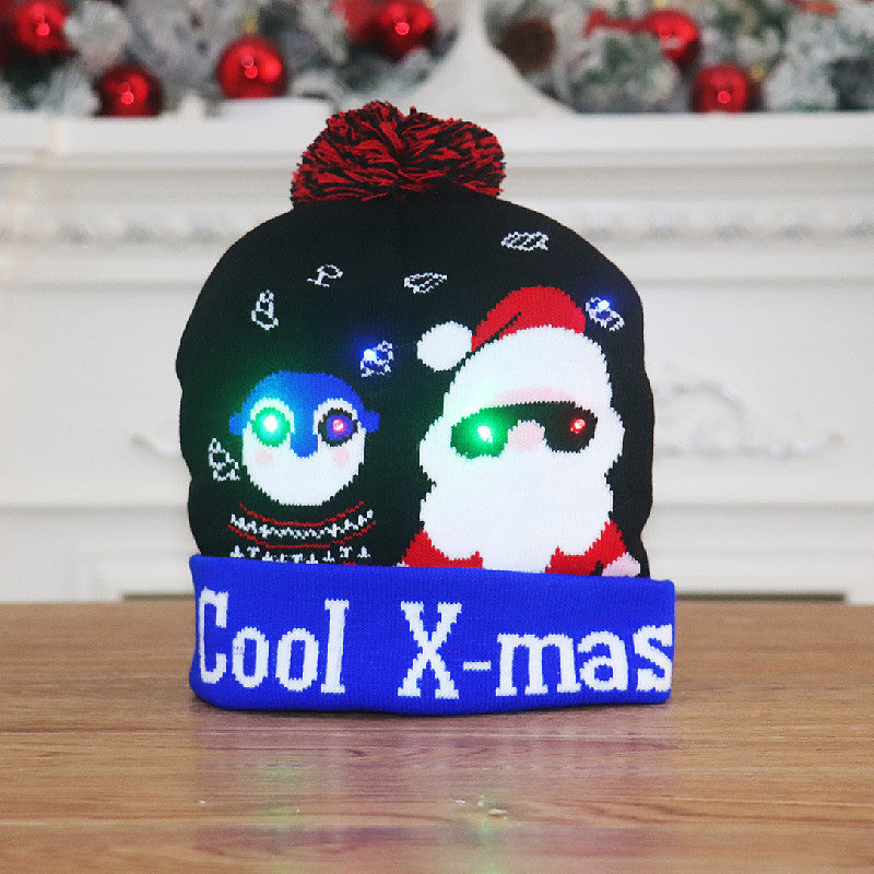 Unisex strikket julelue med LED-lys, perfekt for julefester og varme.