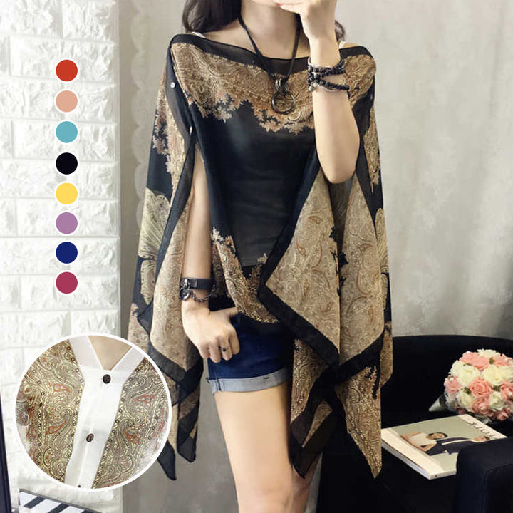 Sommerskjerf til strandbruk, lett og elegant chiffon med god solbeskyttelse.