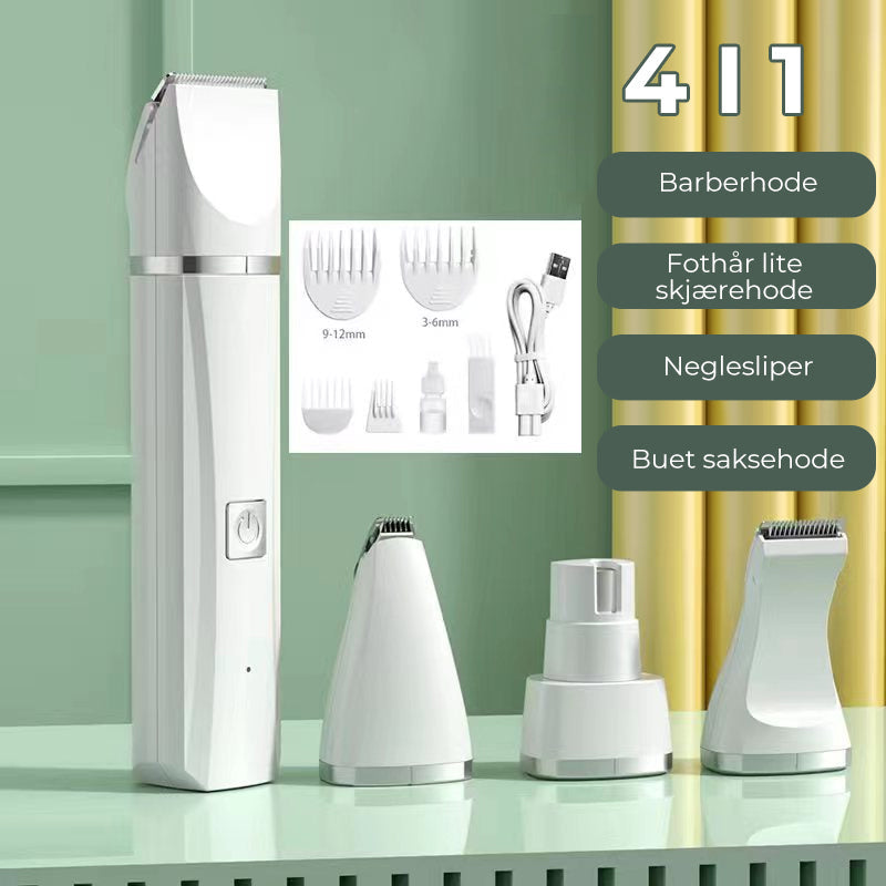 Stille 4-i-1 trådløs trimmer for nøyaktig pelsstell, hundeklipper, katteklipper og neglesliper.