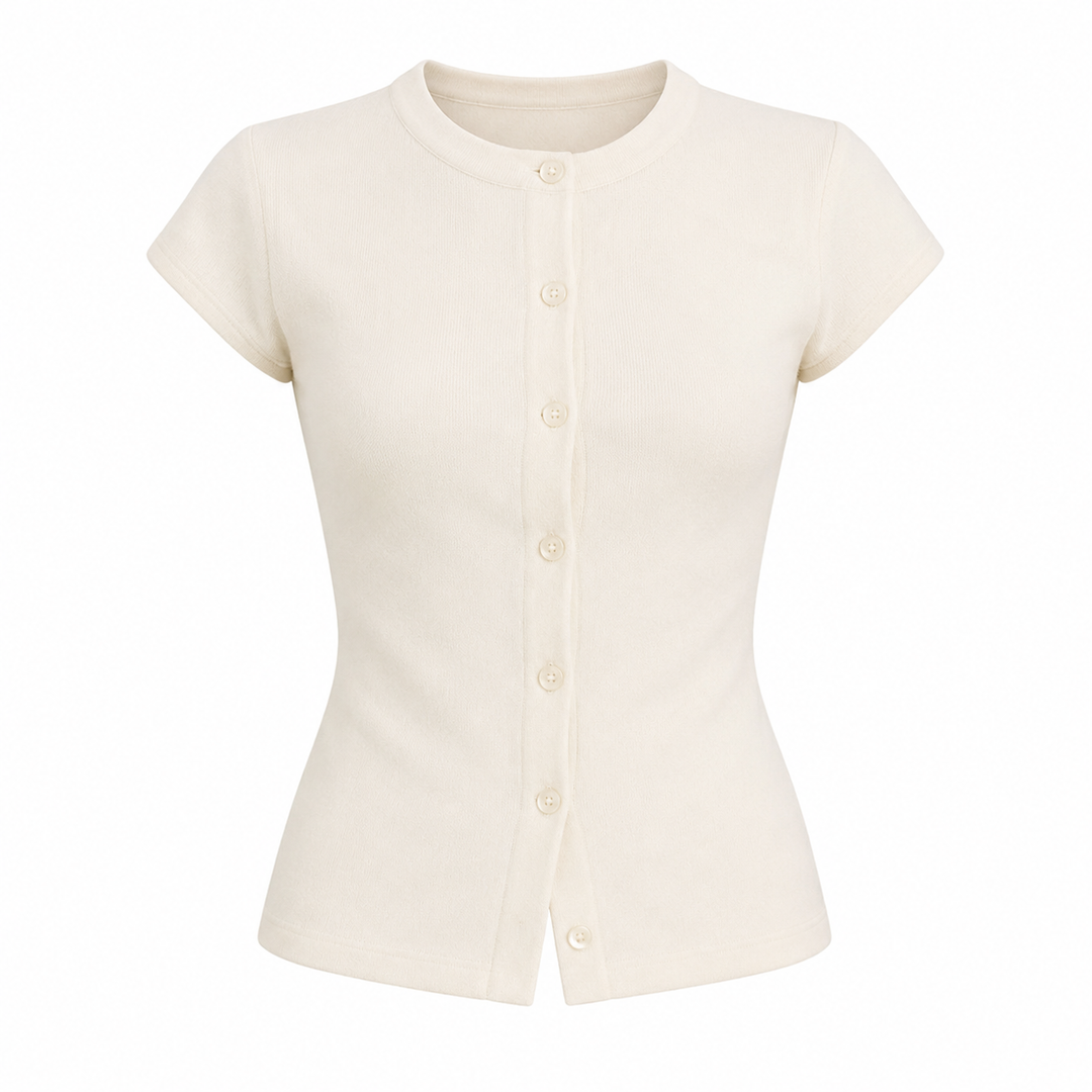 Sommerlig dame t-skjorte. Kortermet, slim fit med rund hals for en lett og stilren look. Ideell for varme dager.