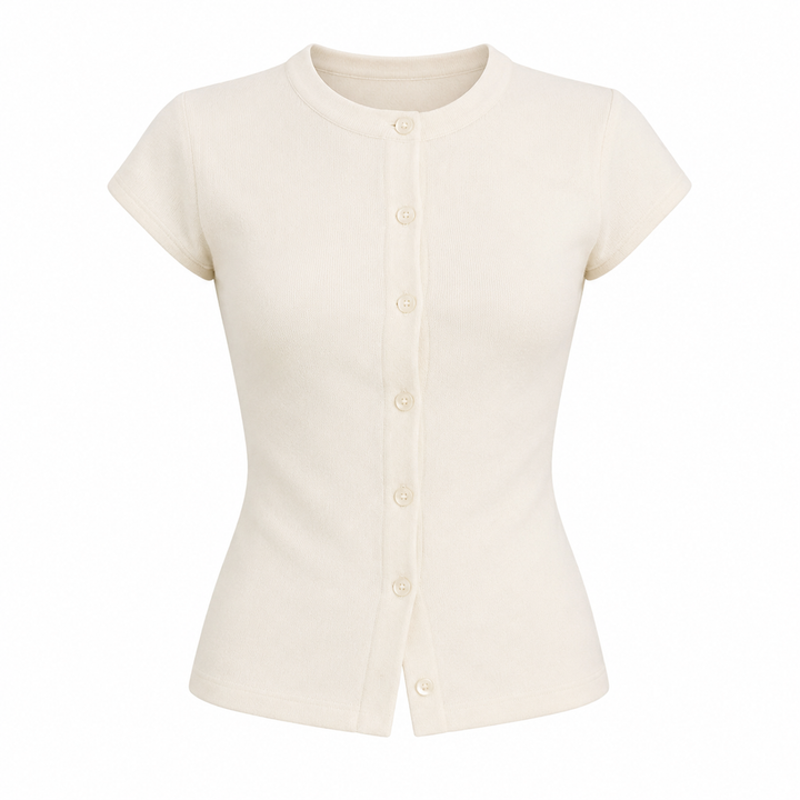 Sommerlig dame t-skjorte. Kortermet, slim fit med rund hals for en lett og stilren look. Ideell for varme dager.