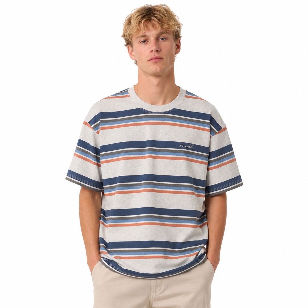 Oversized stripet herre t-skjorte i vintage vasket bomull (310gsm), perfekt for casual streetwear stil.