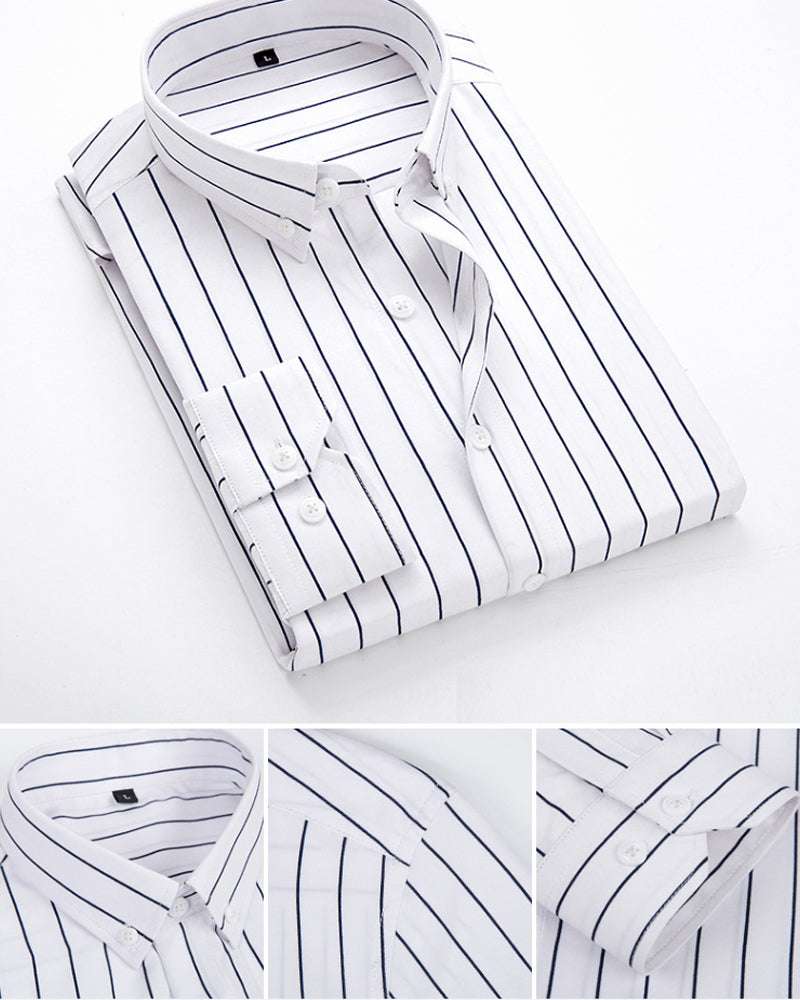 Casual herreskjorte med stilige vertikale striper. Komfortabel slim passform i pustende polyester.