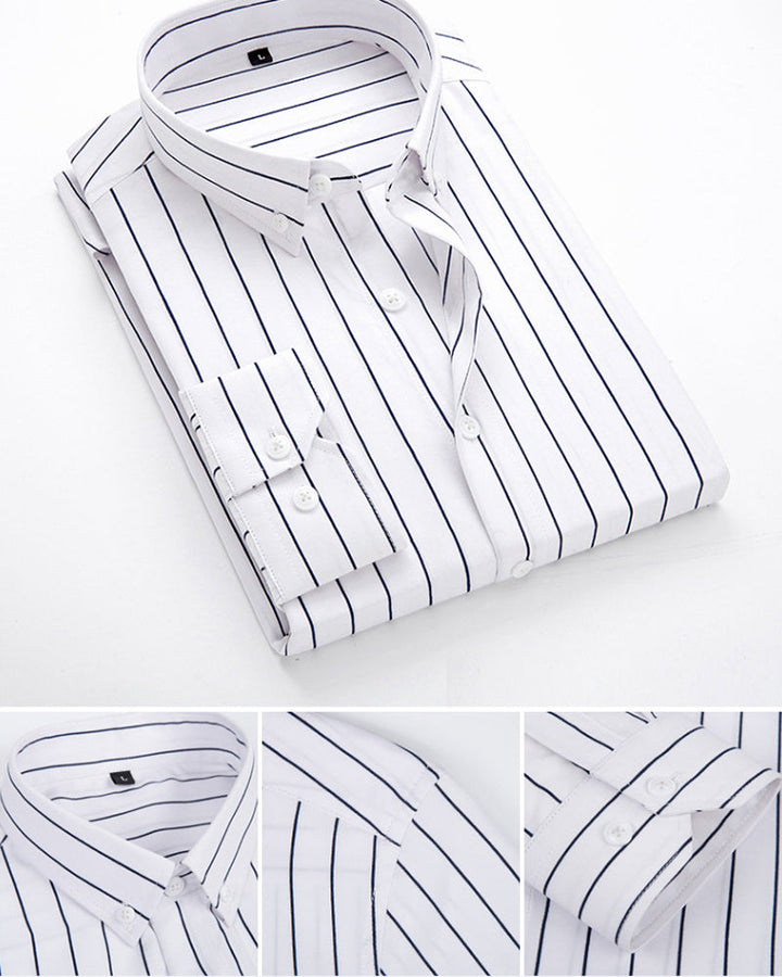 Casual herreskjorte med stilige vertikale striper. Komfortabel slim passform i pustende polyester.