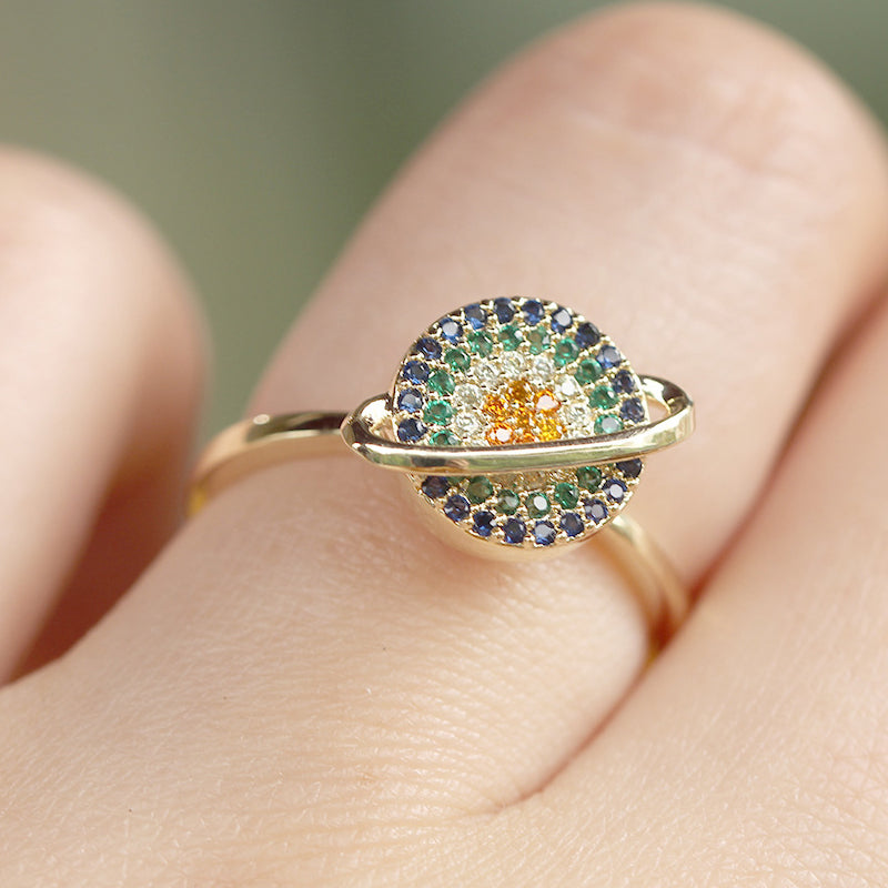 Spinnende galakse angstdempende ring med zirkon for stresslindring. Justerbar fidgetring som smykke.