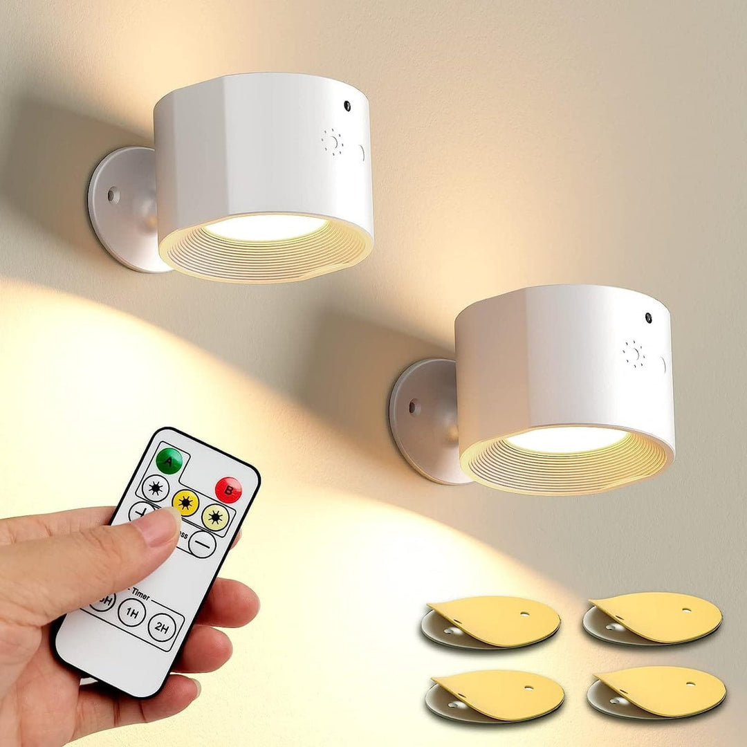 Stilren LED vegglampe for soverommet. Trådløs, dimbar og roterbar nattlampe med lesefunksjon.