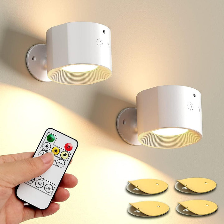 Stilren LED vegglampe for soverommet. Trådløs, dimbar og roterbar nattlampe med lesefunksjon.