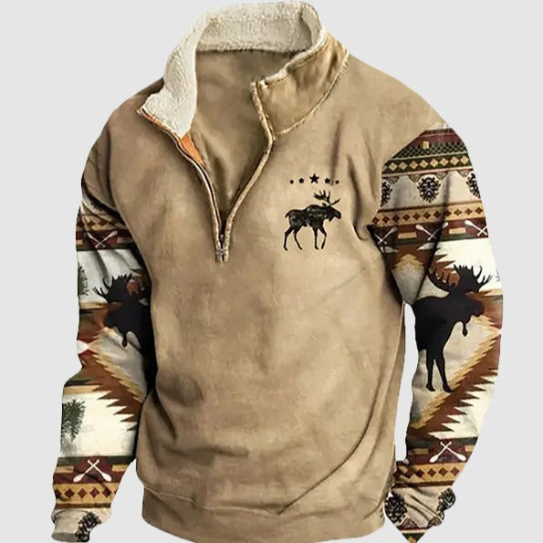 Unisex vintage fleecegenser med halv glidelås i myk fleece, perfekt for komfort.