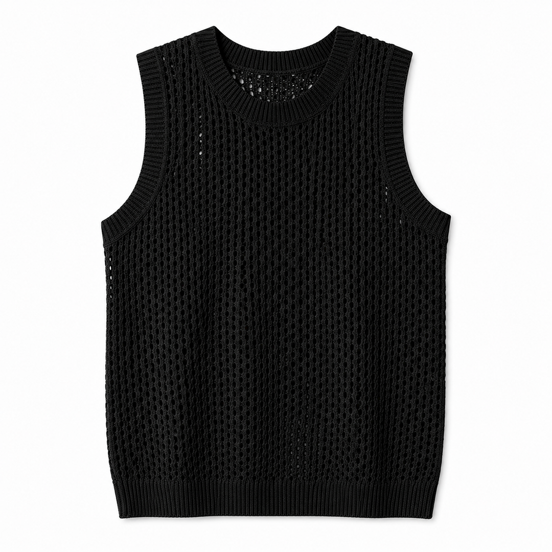 Pustende hvit mesh tanktopp for herre, oversized passform for optimal komfort i varmt vær og fritid.