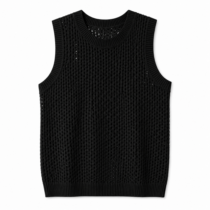 Pustende hvit mesh tanktopp for herre, oversized passform for optimal komfort i varmt vær og fritid.