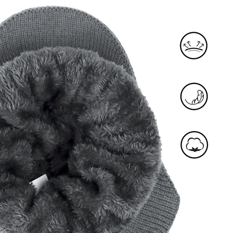 Vinterlue i strikket akryl, unisex, med ørebeskyttelse for maksimal varme og komfort.