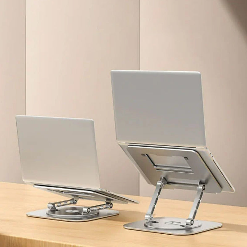 Premium roterende bærbar holder i solid aluminium, justerbar og stabil for alle laptops.